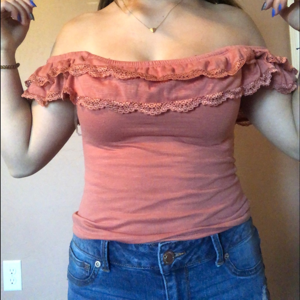 Pink cute off the shoulder top